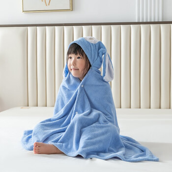 木子鼎 儿童浴巾可穿卡通家用斗篷浴巾带帽加厚加大柔软吸水 宝宝蓝