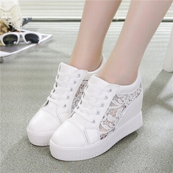 女式内增高网鞋坡跟透气夏天厚底小白鞋女运动休y闲百搭女士 hmum