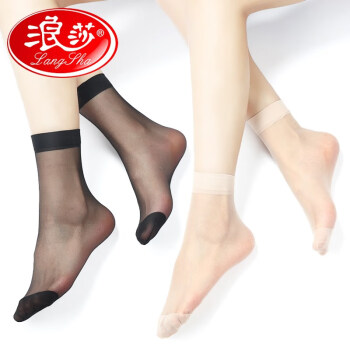 浪莎（LangSha）丝袜女短丝袜水晶玻璃丝薄款透明隐形短袜子 颜色随机1双
