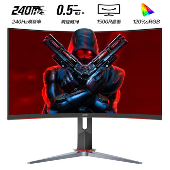 AOC 27英寸 240Hz 0.5ms响应 HDR Mode技术 广色域 1500R曲率 人体工学支架 游戏电竞曲面显示器 C27G2Z