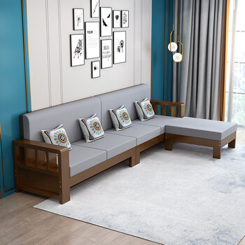 佳曲美实木组合沙发大小户型客厅简约现代新中式冬夏两用木质全实木沙