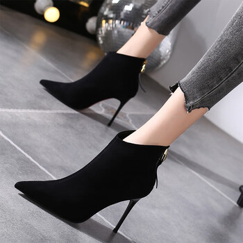 贵族奇饰高跟鞋秋冬新款尖头高跟鞋女2022秋冬新款女靴绒面短靴细跟加