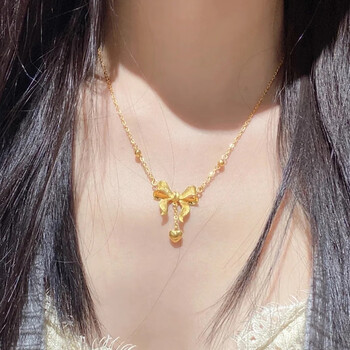 耀皇在逃公主蝴蝶结项链女夏金不掉色网红设计感ins彩金锁骨链在逃公