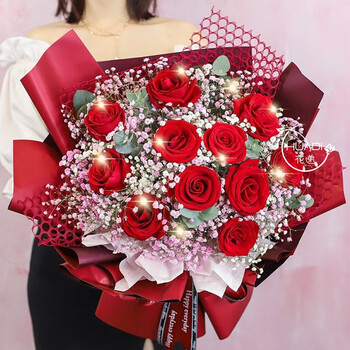 花递鲜花速递玫瑰花束百合生日礼物送女友送老婆长辈同城配送 11枝红玫瑰+配花| BB47