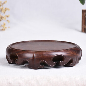 品摆件奇石花瓶圆形木质花盆景佛像鱼缸酒坛托盘底座木托a3直径12cm