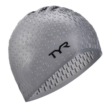 tyr泳帽水滴游泳帽加大号硅胶防水发泳帽硅胶泳帽男女通用高弹泳帽 银