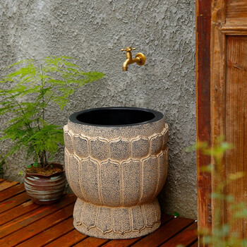 花园立式洗脸台盆户外阳台面盆室外浇花拖把池泥色拖把池龙头25斤左右