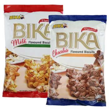 BIKA小熊饼干100g/袋马来西亚进口 早餐饼干零食 装饰摆件 3袋 (牛奶味/巧克力味) 随机发