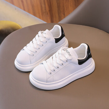 麦昆小白鞋2023春季新款儿童板鞋厚底增高男女童真皮运动鞋潮白色30