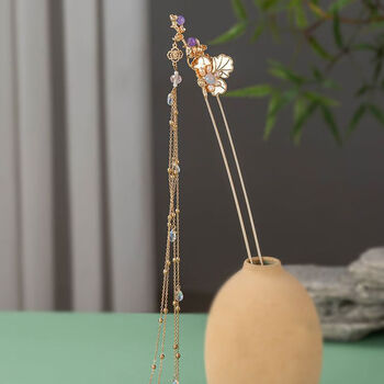 狐狸翩然同款发簪文艺复古花朵流苏簪子古风汉服发饰女 发簪-金色花朵