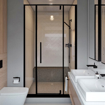 极简淋浴房一字型不锈钢浴室卫生间玻璃隔断开门全套五金304配件 一字