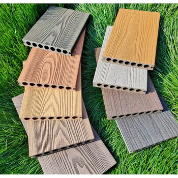 鹿藤唯旭户外塑木地板塑木源头厂家3d木纹浮雕圆孔木塑地板庭院样