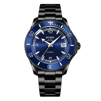 burei宝梭瑞士手表男士机械手表防水夜光日历时尚商务男腕表 本色蓝面