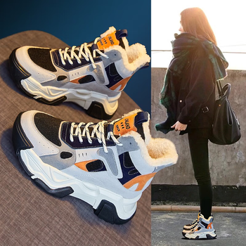 VBMGS皮毛一体雪地靴女2024冬季新款女靴冬鞋厚底短靴加绒保暖东北棉鞋 橘色【加绒】MM2386 38