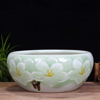 珠筠荷花缸家用大缸养鱼金鱼盆荷花缸水缸 养鱼 景德镇陶瓷鱼缸手绘桌