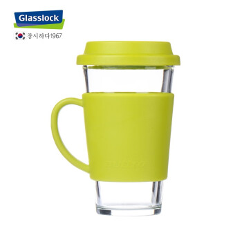 Glasslock原装进口玻璃办公家用带把手带盖情侣儿童茶水牛奶杯 苹果绿500ml