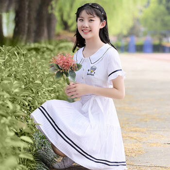 少女初中生高中生夏季穿的1连衣裙中学生夏装学院风初中生娃娃领a字裙