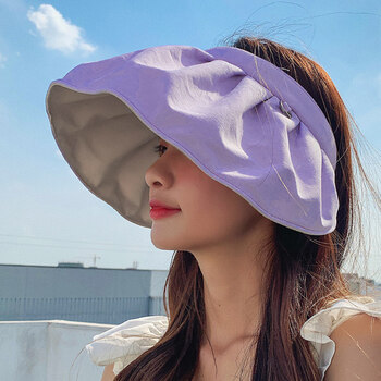 2022新款空顶帽黑胶防晒帽女遮阳帽骑车空顶太阳帽子夏季贝壳帽女士