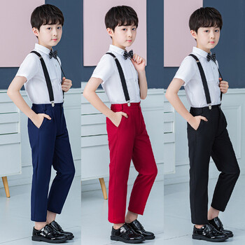 男孩夏秋礼服新款儿童西装套装衬衫背带裤钢琴表演出主持人服装幼儿园