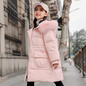 华依素女童羽绒服儿童外套女秋冬款中长款洋气衣服812岁女孩冬装粉色