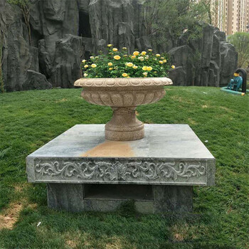 俊阳 石雕花钵欧式花岗岩石材花盆流水鱼缸摆件庭院花园石头大石缸石