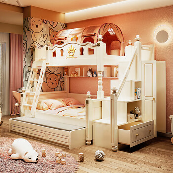 雄卓 儿童床双层床两层上下床儿童高低床女孩床公主床实木双人床上