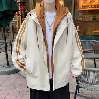 aemape美国苹果假两件外套男春秋款夹克男装潮流春季新款上衣服男生