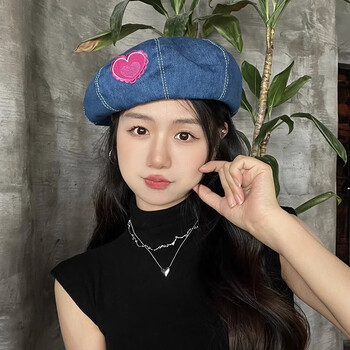 芬儿姑娘爱心牛仔贝雷帽女水洗做旧百搭甜美可爱南瓜帽显脸小春夏画家