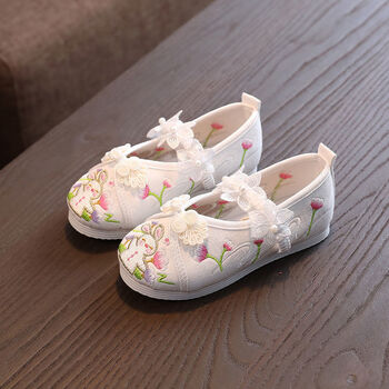 裳淇春儿童汉服鞋古代女童绣花鞋宝宝软底布鞋中国风女孩表演出鞋 p