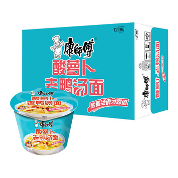 康师傅酸萝卜老鸭汤方便面 124g*12桶 泡面桶装 方便面整箱