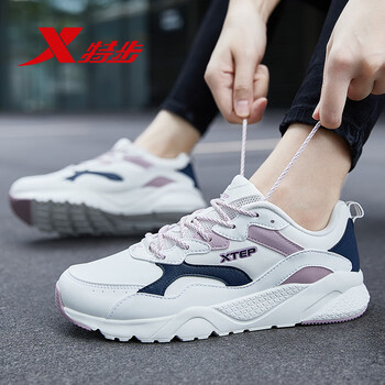 特步女鞋2023新款黑色运动鞋女春秋款皮面跑步鞋女士休闲旅游鞋子16