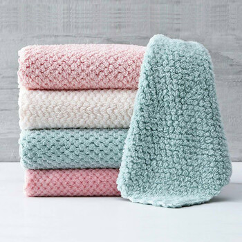 方形珊瑚绒洗碗布不掉毛不沾油厨房吸水去污百洁布抹布毛巾清洁布 10条装颜色混搭