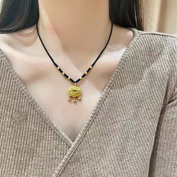 yuanbadi金锁黄金平安锁足金吊坠女长命锁女士吊坠铃铛金坠子婴儿宝