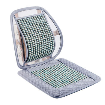 透气护腰靠垫坐垫一体座椅腰枕夏季冰丝靠背垫车用灰色木珠靠中靠坐垫