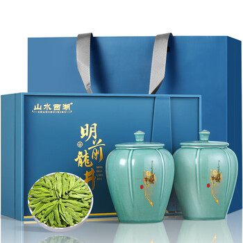 山水西湖 龙井茶 茶叶 2023明前绿茶特级龙井新茶头采嫩芽茶叶礼盒装250g