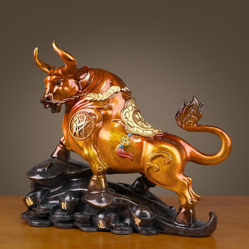 格普瑞   生肖牛扭转乾坤金属牛气冲天黄铜摆件铜工艺品办公室玄关 浅