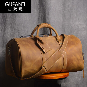 古梵缇（GUFANTI）旅行包 男士复古疯马皮旅行包头层牛皮大容量行李包袋欧美gft-45 棕黄色 大