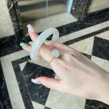 和田玉白玉手镯女款扁条玉石天然少女冰种羊脂玉贵妃玉镯子 内径61