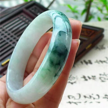 缅甸老坑油青翡翠飘花手镯女冰种玉镯贵妃冰糯种玉镯 63