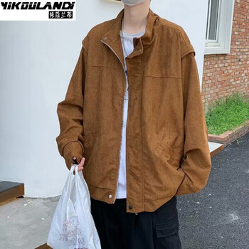 翻领工装外套男春秋宽松夹克潮ins痞帅气韩版潮流休闲上衣服 棕色 l