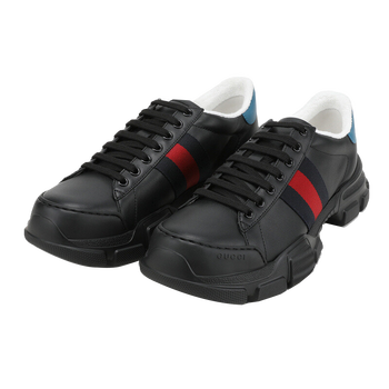 gucci 古驰男鞋男士牛皮红绿条织带薄绒运动鞋 黑色6247010fi601089 6