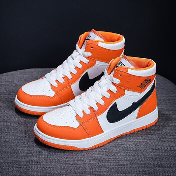 aj女鞋新款高帮板鞋时尚潮流百搭休闲鞋女生运动鞋粉色可爱 白橘 40