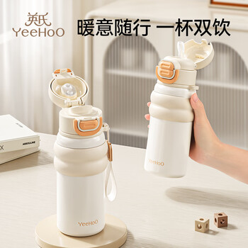 英氏（YEEHOO）儿童保温杯学生水杯一岁以上外出大容量水壶316大肚杯便携外出 一杯双饮 甜甜圈保温杯 560ml