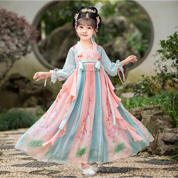 珀松支持国货汉服女童古装夏季2022新款女孩中国风超仙连衣裙儿童唐装