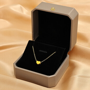 森诗妃18k项链女款黄金爱心形吊坠金锁骨链感送妈520情人节礼物送男女