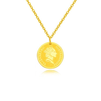 皇室贵族颈链锁骨链足金项链女 【黄金女王牌】小版空心配925链-约1