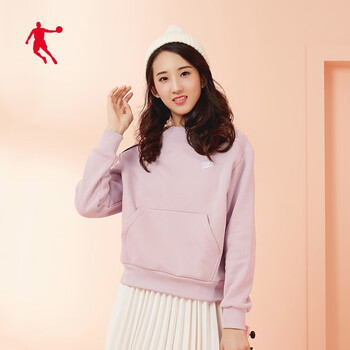 乔丹女装运动服2019秋季新款女子运动上衣休闲连帽卫衣套头衫女丁香粉