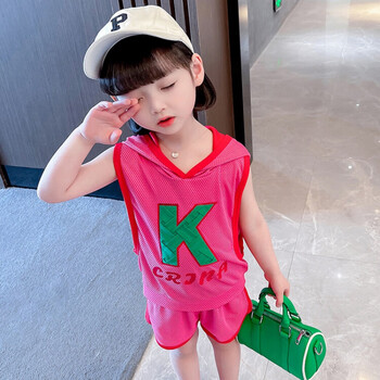 迪凡熊小女孩运动套装女童夏季背心两件套儿童夏装一岁宝宝衣服小童