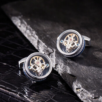 TATEOSSIANRT陀飞轮机芯转动齿轮袖扣男士法式袖口钉轻奢饰品节日礼物送男生 蓝色