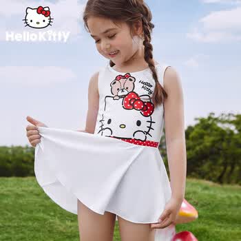 泳衣女童中小童连体裙式游泳衣宝宝女孩温泉游泳装备 ks21015 白色